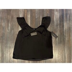 Current Air Black Satin Ruffle Sleeve V-Neck Tank Top Blouse NWT Dailylook M